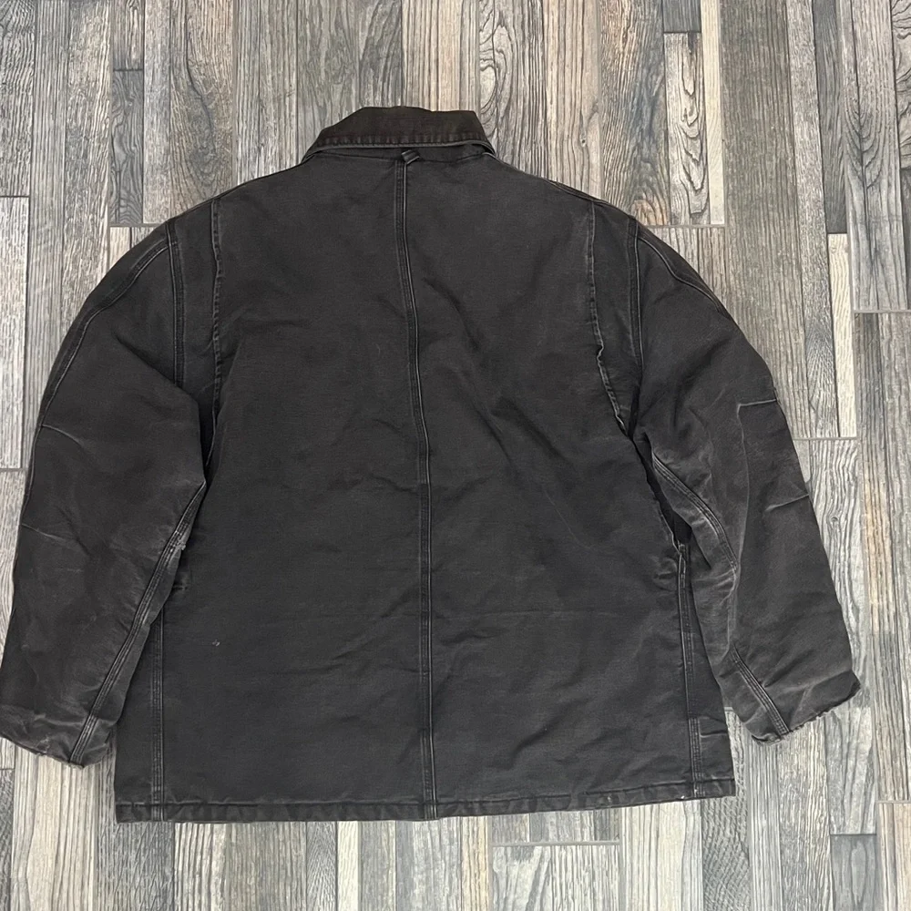 🔥🔥 Vintage CARHARTT Quilted Lined Black Canvas Work Arctic Chore Jacket 2XL‎